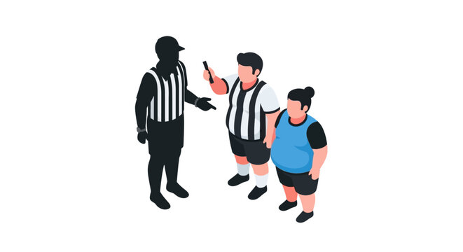 Isometric Illustration of a Referee Explaining a Foul to Players.