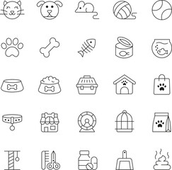 Fototapeta premium Pet Care and Animal Line Icon Set with Veterinary and Accessories Symbols