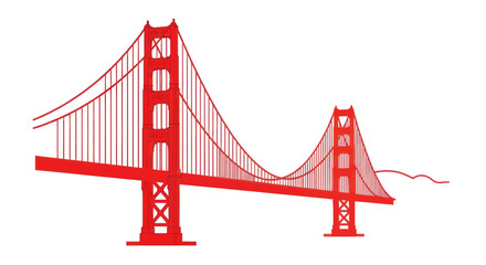 Fototapeta premium Iconic Golden Gate Bridge Silhouette, San Francisco Landmark, Red Vector Art
