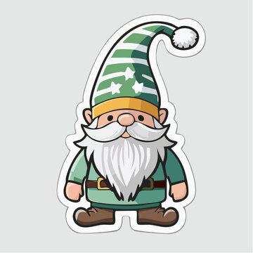 Cute Cartoon Gnome with Green Striped Hat