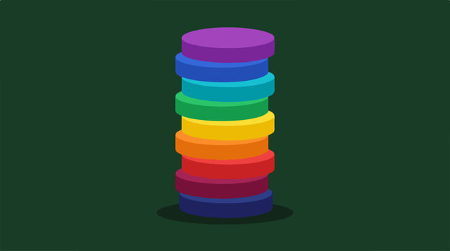 A colorful stack of round objects isolated on a dark background.