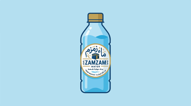 A vector illustration of a plastic bottle filled with holy Zamzam water.