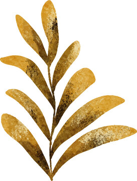 Golden leaf branch with watercolor texture