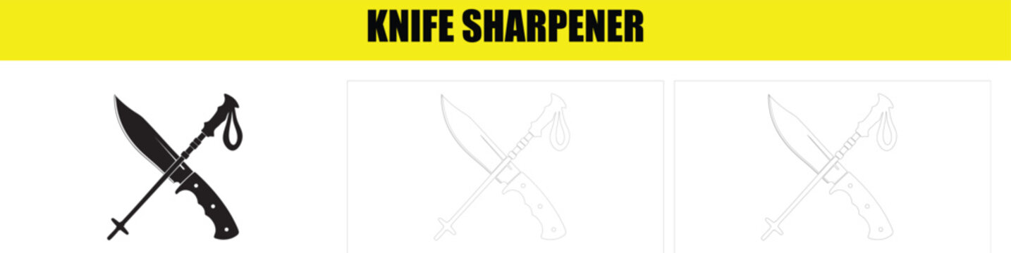 Knife sharpener vector drawing black and white silhouette design perfect for hunting, camping, outdoor recreation and survival gear concept.