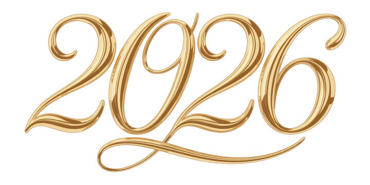 The year 2026 written in metallic gold cursive script font on a white background