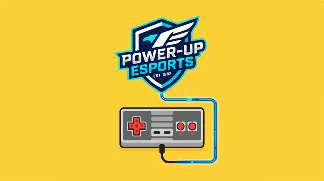 Power Up Esports gaming logo with vintage controller.