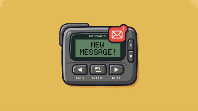 Retro digital pager device with new message notification icon.