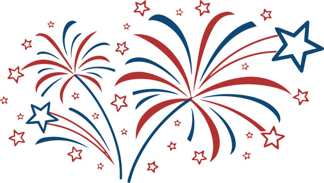 Patriotic USA frame with fireworks and red white blue confetti, stylish Independence Day design, no background vector.
