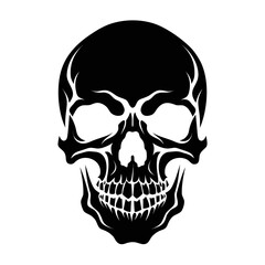 Obraz premium Black skull icon, vector skull illustration, monochrome skeleton head, creepy face symbol