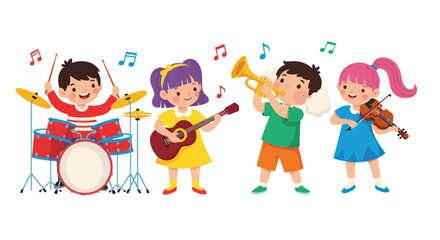 Children Playing Musical Instruments, Kids Band Illustration © Kali