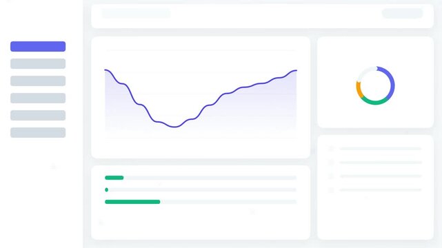 Animated business analytics and statistics dashboard with changing graphs and charts on a computer screen.