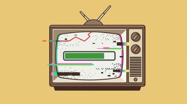 Retro television set with glitchy loading screen and digital interference.
