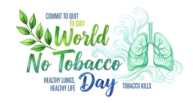 World no tobacco day conceptual illustration with healthy lungs and green leaves