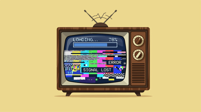 Vintage retro television showing signal loss and loading error screen.