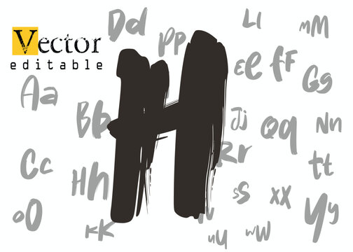 brush strokes letter H, Brush stroke and texture, grunge Ink paint element, H Font brush stroke art, drawn H letters Logo design. Brushstroke Letter Logo, black ink brush stroke.eps