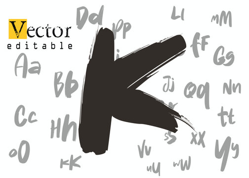 brush strokes letter K, Brush stroke and texture, grunge Ink paint element, K Font brush stroke art, drawn K letters Logo design. Brushstroke Letter Logo, black ink brush stroke.eps