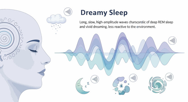 Dreamy sleep patterns represent the brain waves during REM night cycles.