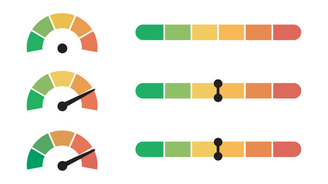 Scale icon with circle and bar representing level rating gauge, indicator design for temperature speed and energy measurement, modern flat vector style