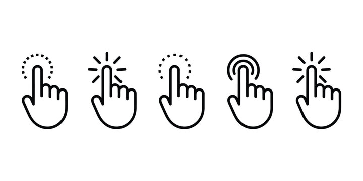 Pointer cursor computer mouse icon, click and select hand pointer icons, clean minimal vector pack representing navigation