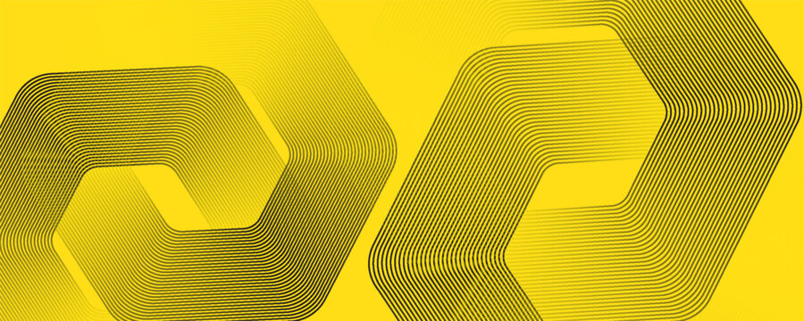 Abstract Yellow Background with Geometric Hexagonal Line Art and Moire Effect