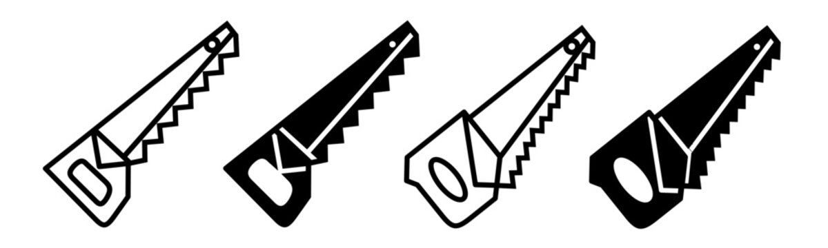Silhouette of chainsaw icon illustration on white background. Chainsaw icon set for business. Stock vector.