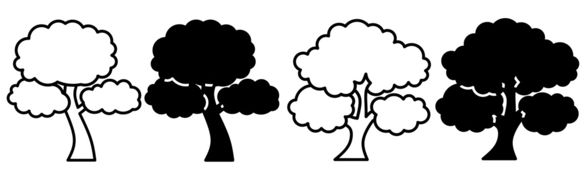 Silhouette of tree icon illustration on white background. Tree icon set for business. Stock vector.