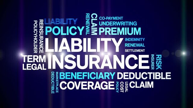 Liability insurance animated word cloud-text design animation tag kinetic typography seamless loop.
