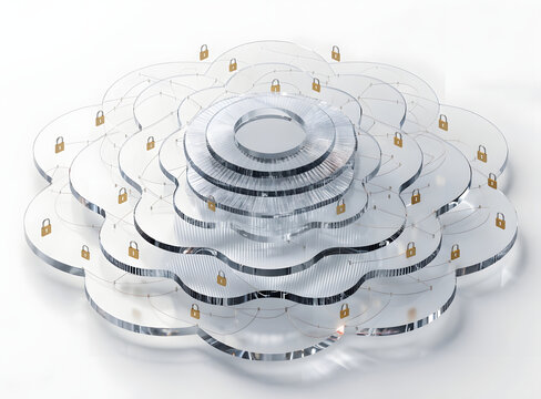 Data Governance. Layers of transparent glass panels representing data structures
