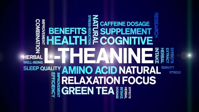 L-Theanine animated word cloud-text design animation tag kinetic typography seamless loop.