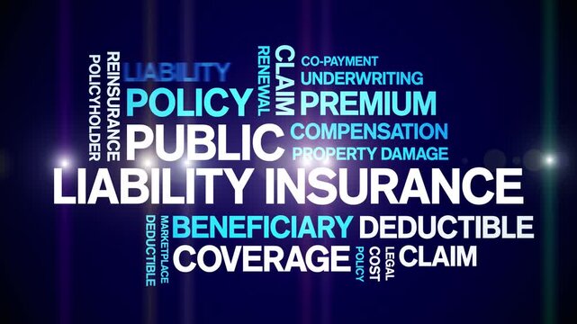 Public Liability insurance animated word cloud-text design animation tag kinetic typography seamless loop.