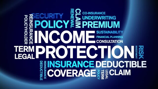 income protection animated word cloud-text design animation tag kinetic typography seamless loop.