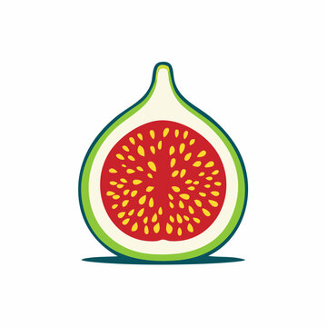 Stylized illustration of a halved fig with red flesh and yellow seeds