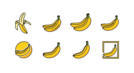 Collection of yellow banana icons in flat line art style © praja