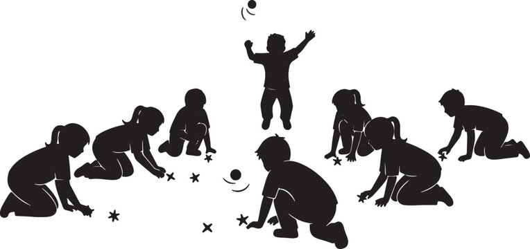 Children Playing Jacks on Floor