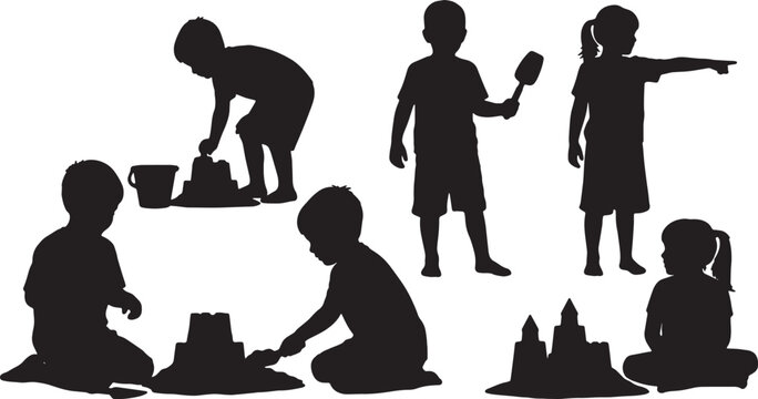 Kids Playing in Sand and Building Castles