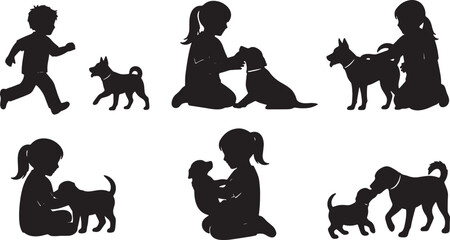 Fototapeta premium Children Playing with Dogs and Pets
