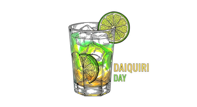 Glass of Daiquiri Cocktail with Lime.