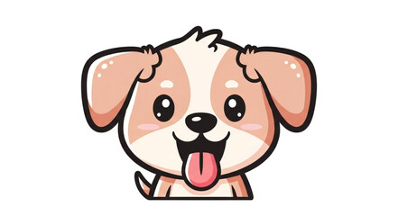 Naklejka premium A happy brown cartoon puppy is a cute pet animal, shown as a funny canine vector illustration isolated on white with a comic heart and long ears in this fun drawing of a dog with a bone