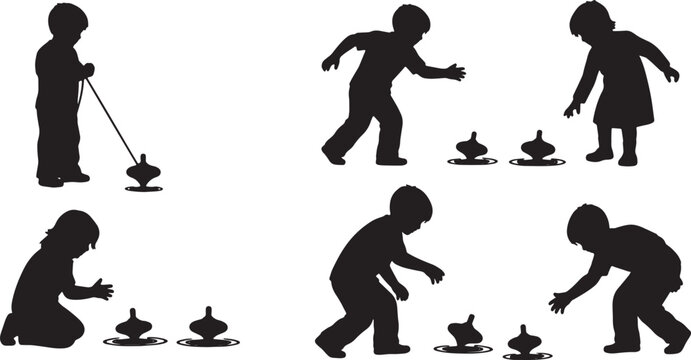 Children Playing with Spinning Tops