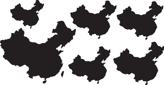 Solid Black China Territory Map Shapes