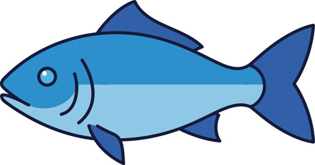 Obraz premium Simple blue fish illustration with fins and tail on white background