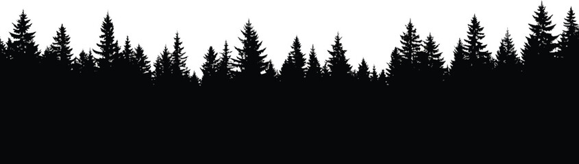 Obraz premium Evergreen Forest Silhouette on White Background