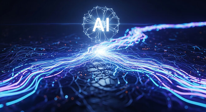 Futuristic ai technology concept with glowing blue circuits