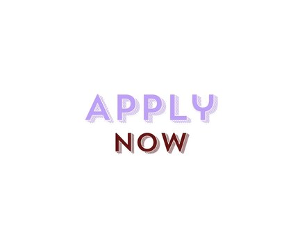 Apply now text design with modern striped typography style on clean background