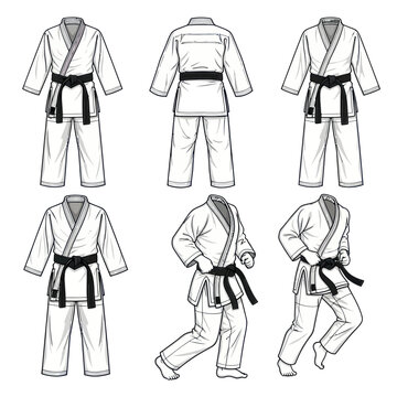 Martial Arts Uniforms: Gi, Karate, Judo, Tae Kwon Do, BJJ - Front and Action Poses