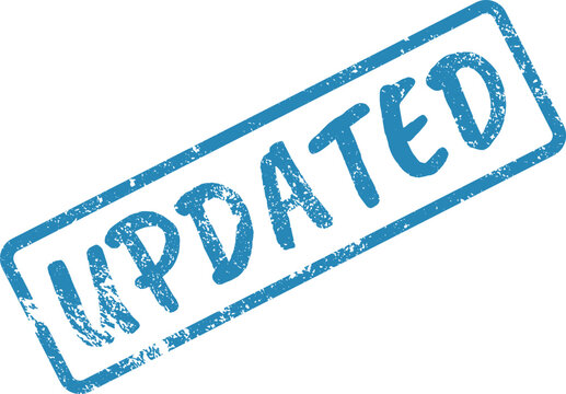Prominent blue UPDATED notification Rubber stamp indicating recently revised information