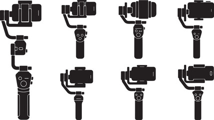 Black Solid Camera Gimbal Silhouettes Set of Six on White Background © Shakeel
