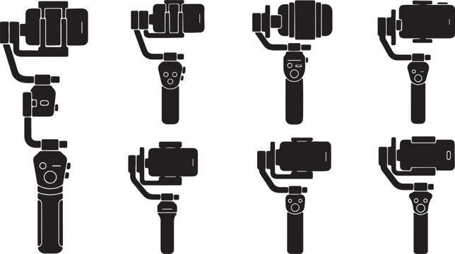 Black Solid Camera Gimbal Silhouettes Set of Six on White Background