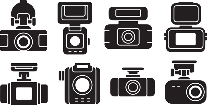 Black Solid Car Dash Cam Silhouettes Set of Six on White Background