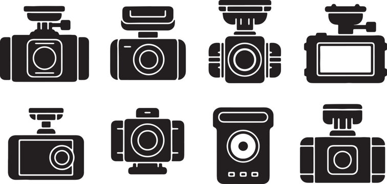 Black Solid Car Dash Cam Silhouettes Set of Six on White Background